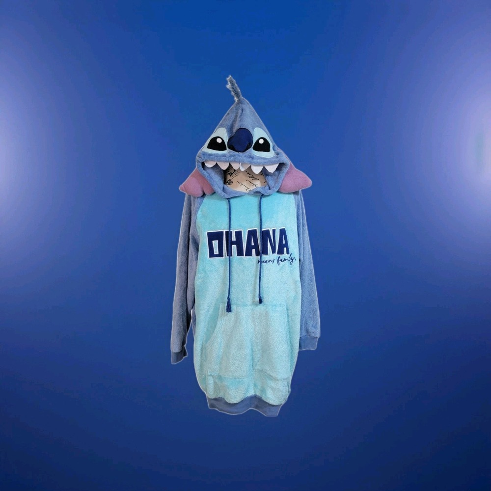 Disney Women's‎ XS 0/2 Lilo & Stitch Blue Stitch Hooded Long Sleeve Sleepshirt